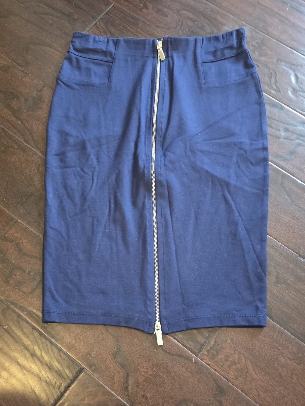 Slim Front-Zip Navy Pencil Skirt